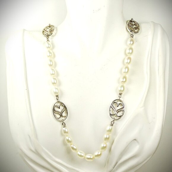 SLANE & SLANE Sterling Silver Slane Signature Stations & White Pearls Necklace - Picture 10 of 13